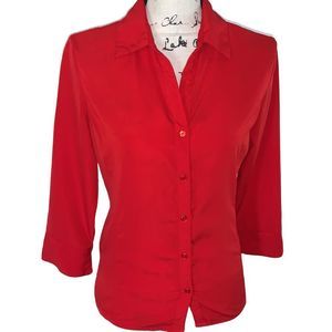 NOTATION red fitted button down blouse Small